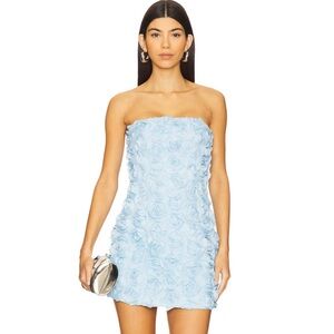 NEW Runaway The Label Bloom Mini Dress Light Blue Floral Strapless Tube Small S